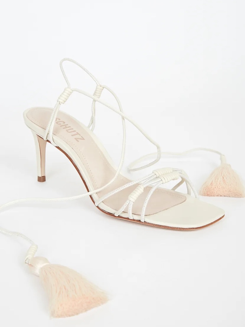 Schutz Cindy Sugar White Leather Lace Up High Heel Sandal Size 8.5
